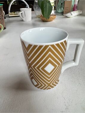 Starbucks Rosanna 2013 White and Gold Geometric Ceramic Mug with Square Handle